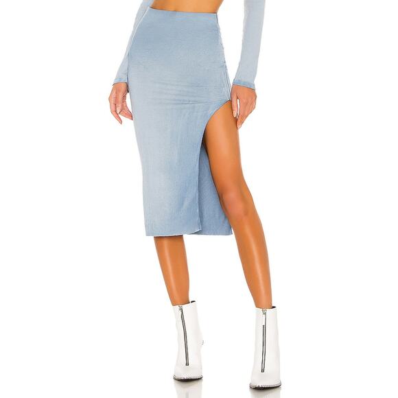 Cotton Citizen X Revolve 'Melbourne' Blue Cotton Midi Skirt With Slit Size S - Picture 1 of 4